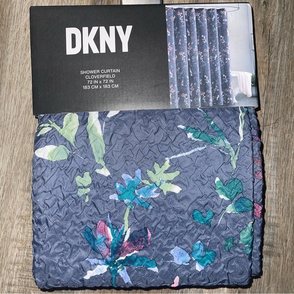 DKNY Floral Shower Curtain CLOVERFIELD 72x72” Blue Pink White Microsculpt NEW - Picture 4 of 4